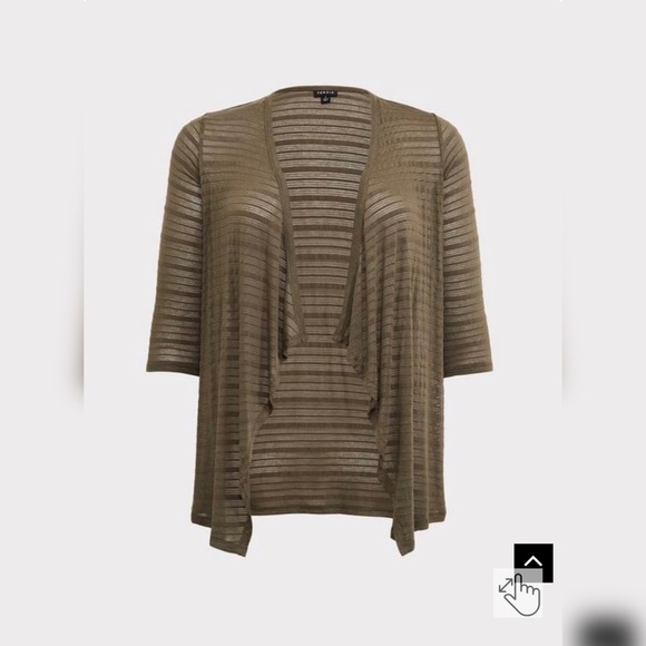 Torrid Olive Green Shadow Stripe Drape Cardigan. Size 1. - Picture 9 of 10